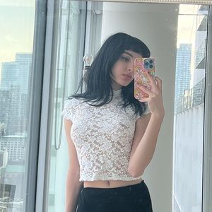 White lace cropped blouse